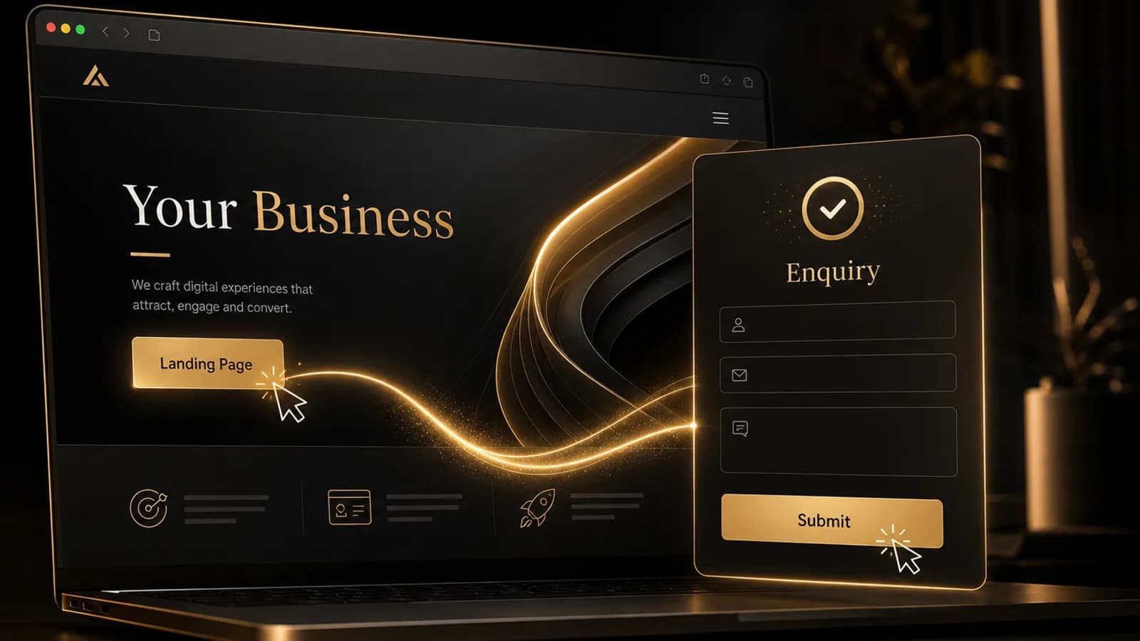 Convert services visual showing a premium landing page and enquiry form